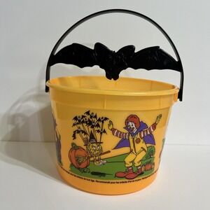 Vintage 2001 McDonalds Halloween Happy Meal Bucket Boo Basket Bat Handles Orange